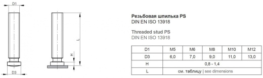 Резьбовая приварная шпилька типа PS Нержавеющая